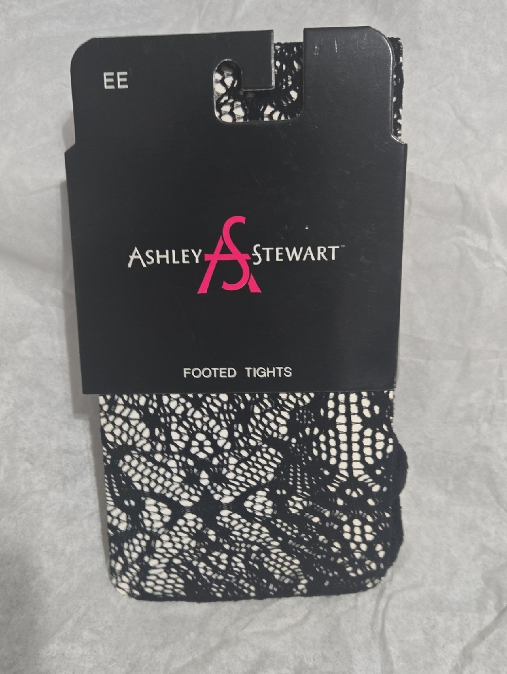 Ashley Stewart Black Floral Lace Footed Tights